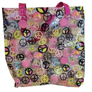 Clear Peace Sign Tote Bag Pink‎ Glitter Handles Y2K Retro PVC NWOT